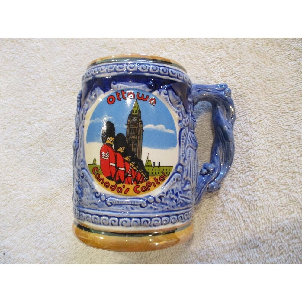 German Stein Ottawa Canada Beer‎ Stein Vintage Ceramic Bar Ware Beer Mug blue